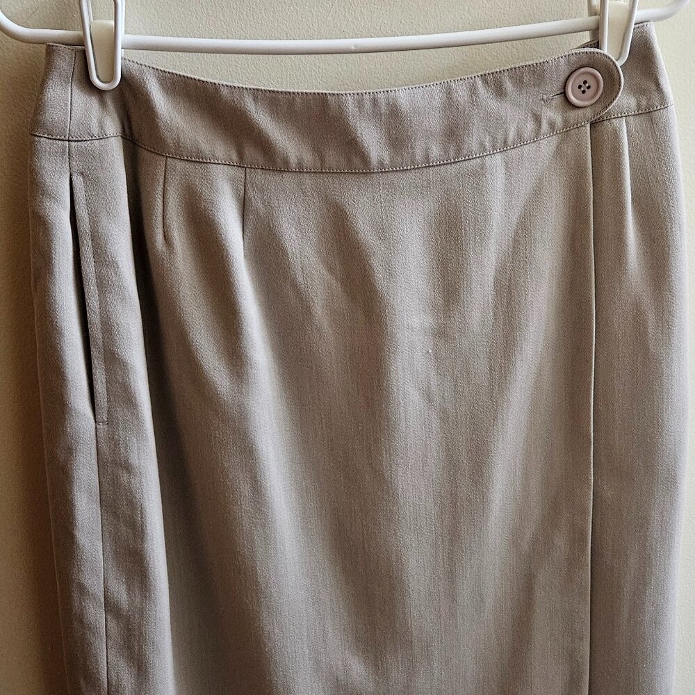 L Beige Anne Klein 85% Wool Midi Pencil Skirt